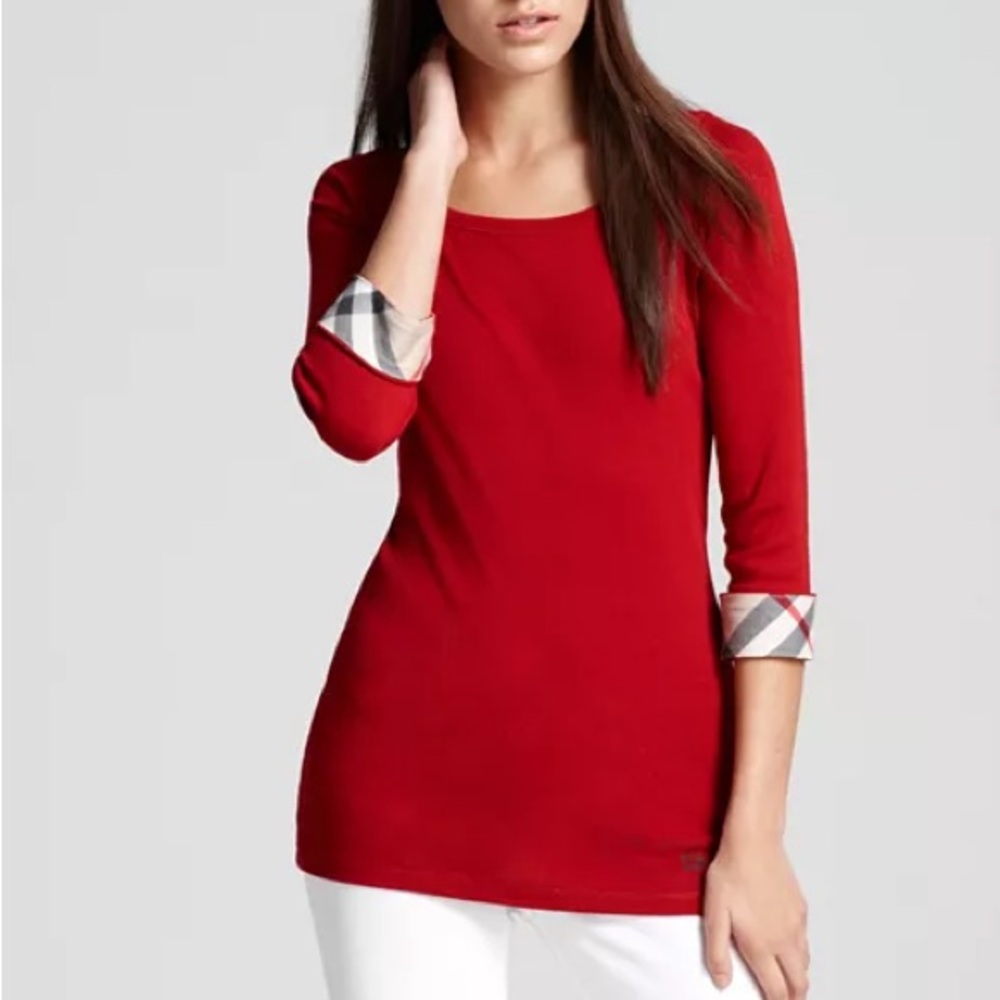 Burberry Three Quarter Sleeve Tee Check Cuff